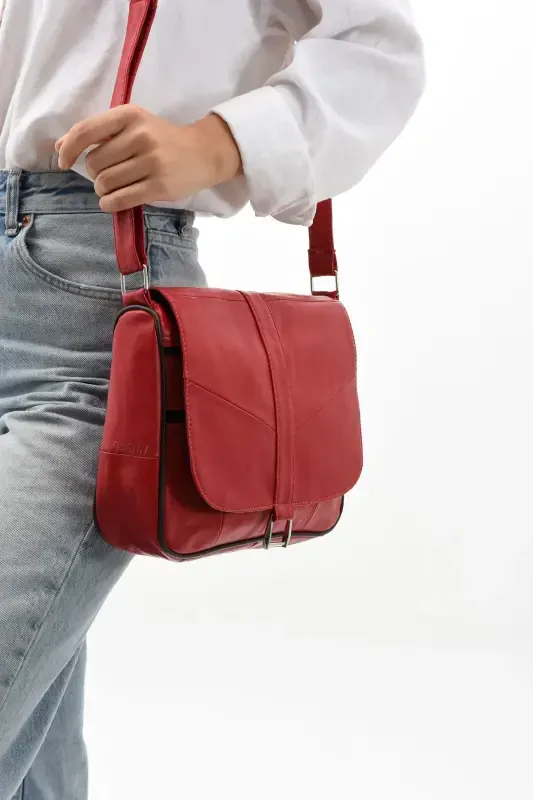 Genuine Leather Cover Red Women's Shoulder Bag-Red - 2
