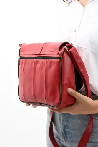 Genuine Leather Cover Red Women's Shoulder Bag-Red - 3