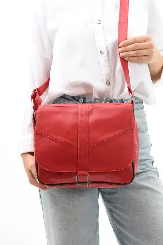 Genuine Leather Cover Red Women's Shoulder Bag-Red - 4