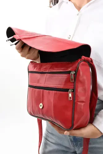 Genuine Leather Cover Red Women's Shoulder Bag-Red - 5