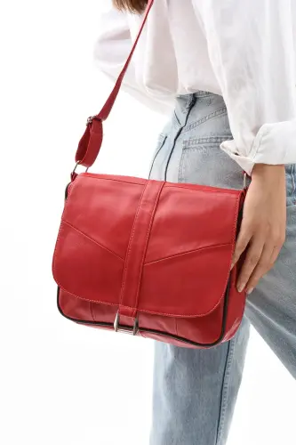 Genuine Leather Cover Red Women's Shoulder Bag-Red 
