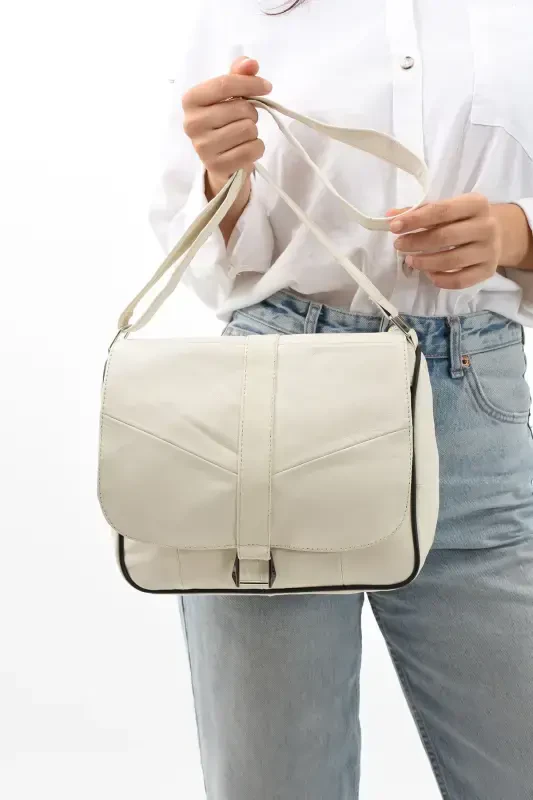 Genuine Leather Cover Women's Shoulder Bag-Cream - 3