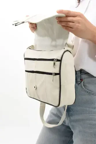 Genuine Leather Cover Women's Shoulder Bag-Cream - 4