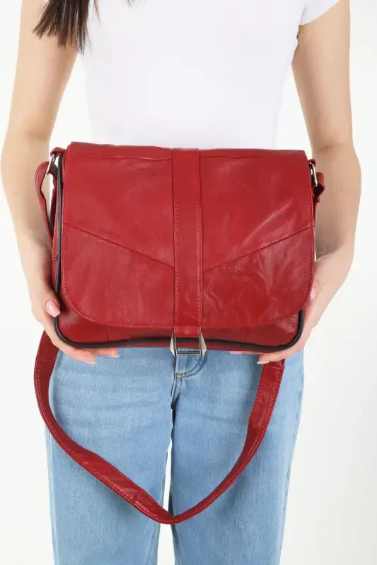 Genuine Leather Covered Burgundy Women's Shoulder Bag-Burgundy - 2