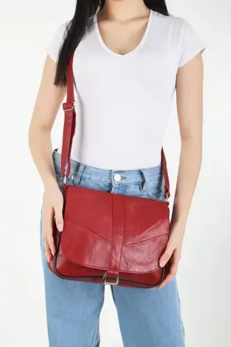 Genuine Leather Covered Burgundy Women's Shoulder Bag-Burgundy - 3