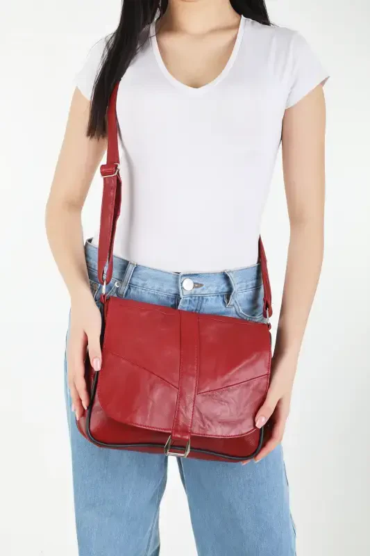Genuine Leather Covered Burgundy Women's Shoulder Bag-Burgundy - 3