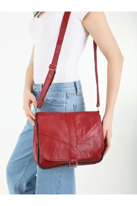 Genuine Leather Covered Burgundy Women's Shoulder Bag-Burgundy - 4