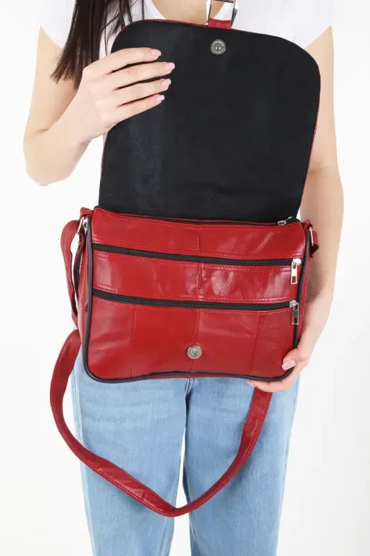 Genuine Leather Covered Burgundy Women's Shoulder Bag-Burgundy - 5