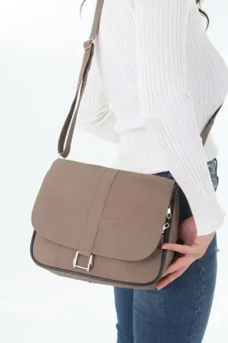 Genuine Leather Covered Dark Beige Women's Shoulder Bag - Dark Beige - 1