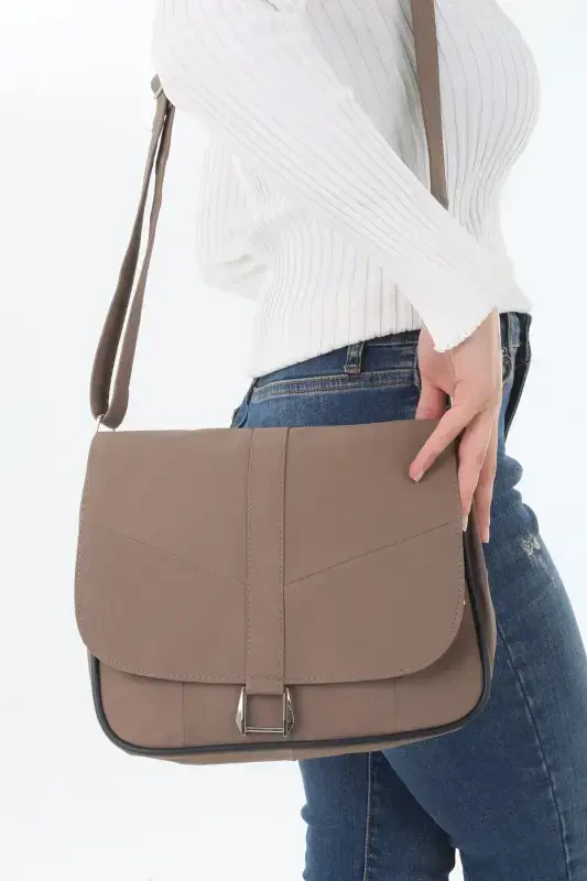 Genuine Leather Covered Dark Beige Women's Shoulder Bag - Dark Beige - 2