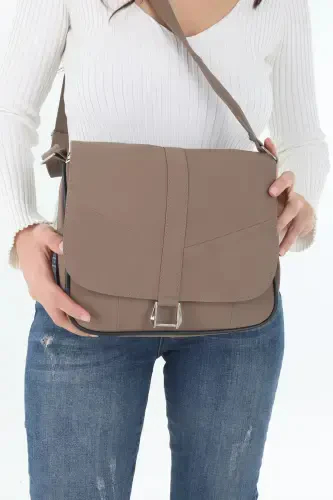 Genuine Leather Covered Dark Beige Women's Shoulder Bag - Dark Beige - 3