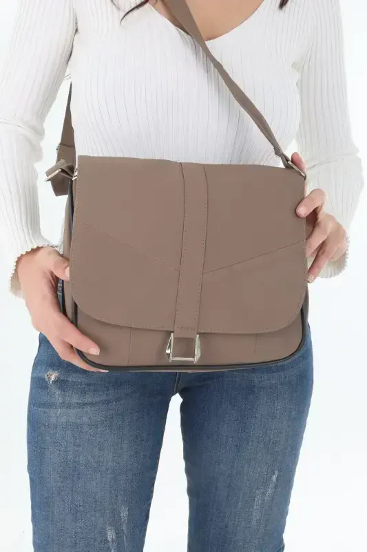 Genuine Leather Covered Dark Beige Women's Shoulder Bag - Dark Beige - 3