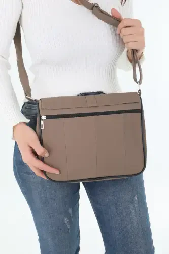Genuine Leather Covered Dark Beige Women's Shoulder Bag - Dark Beige - 4
