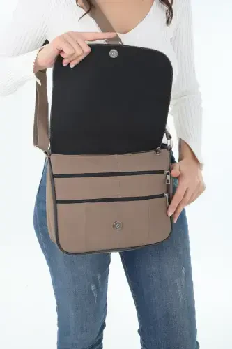 Genuine Leather Covered Dark Beige Women's Shoulder Bag - Dark Beige - 5