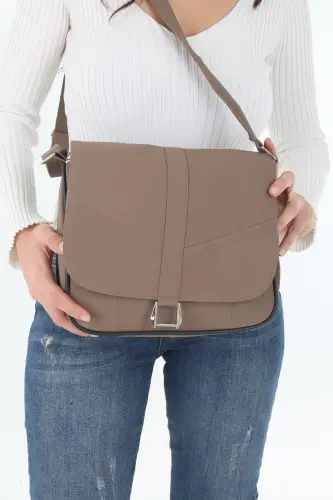 Genuine Leather Covered Dark Beige Women's Shoulder Bag - Dark Beige - 3