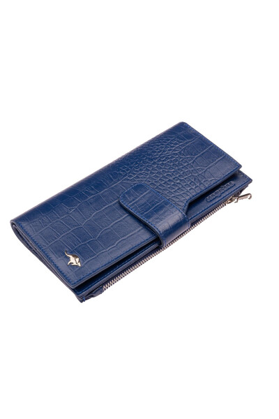 Genuine leather, crocodile print, snap closure, card slots and zippered compartments women's wallet. - 1