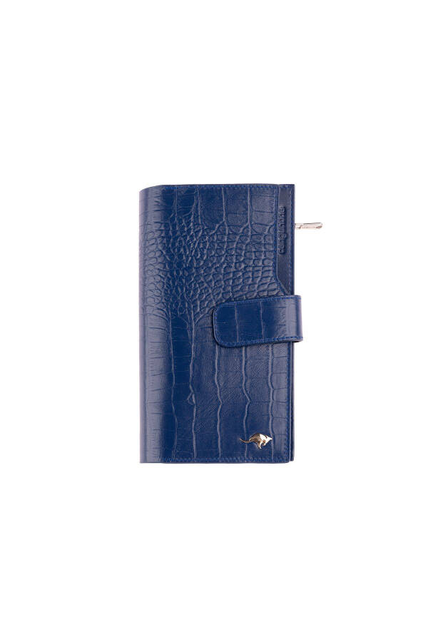 Genuine leather, crocodile print, snap closure, card slots and zippered compartments women's wallet. - 2