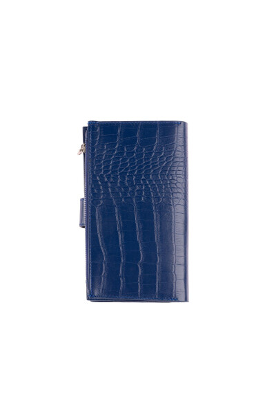 Genuine leather, crocodile print, snap closure, card slots and zippered compartments women's wallet. - 6