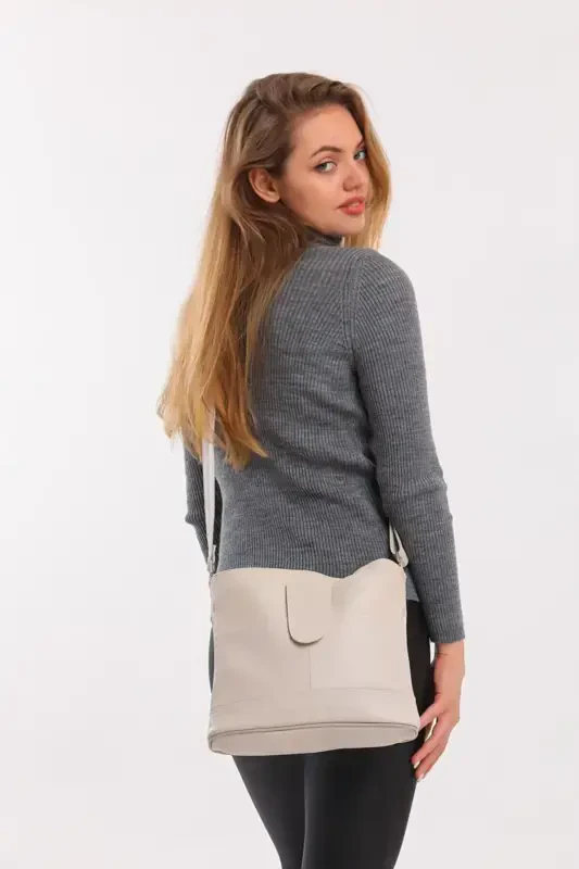 Genuine Leather Crossbody Messenger Bag-BEIGE COLOR - 2