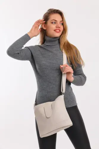 Genuine Leather Crossbody Messenger Bag-BEIGE COLOR - 3