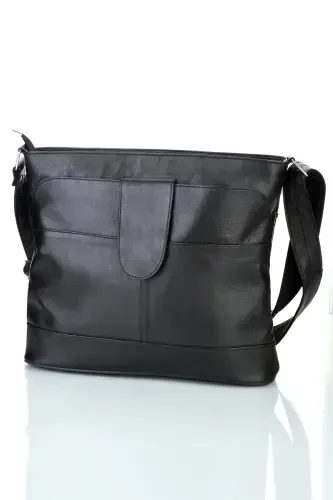Genuine Leather Crossbody Messenger Bag-BLACK - 5
