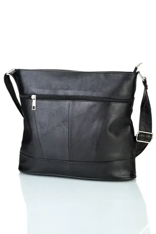 Genuine Leather Crossbody Messenger Bag-BLACK - 6