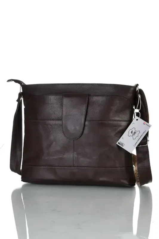 Genuine Leather Crossbody Messenger Bag-brown - 1