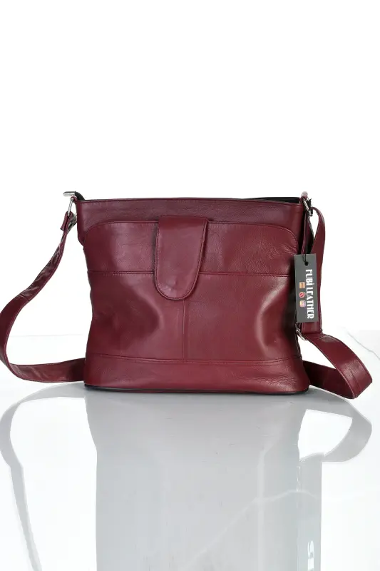 Genuine Leather Crossbody Messenger Bag-burgundy - 1