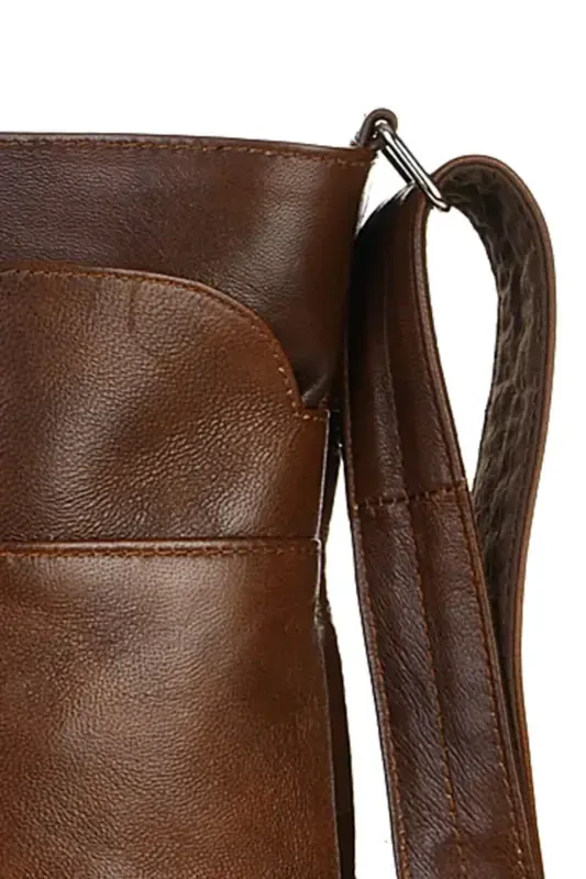 Genuine Leather Crossbody Messenger Bag- Hazelnut - 3