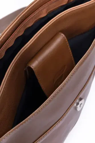 Genuine Leather Crossbody Messenger Bag- Hazelnut - 4