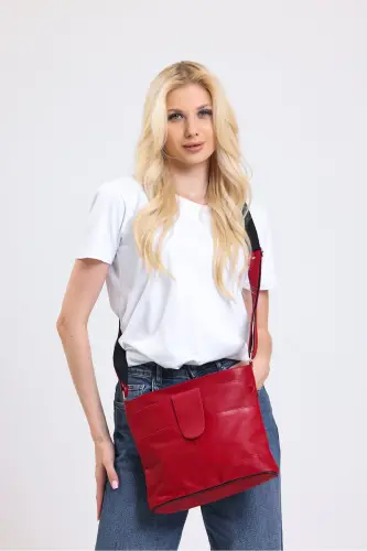 Genuine Leather Crossbody Messenger Bag-Red Flag - 3