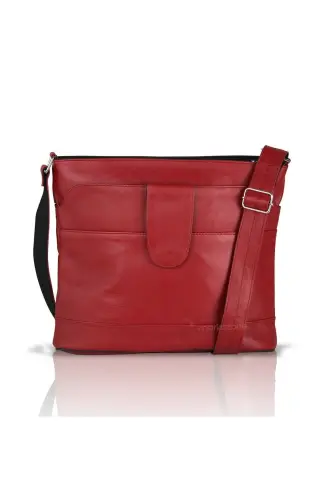 Genuine Leather Crossbody Messenger Bag-Red Flag 