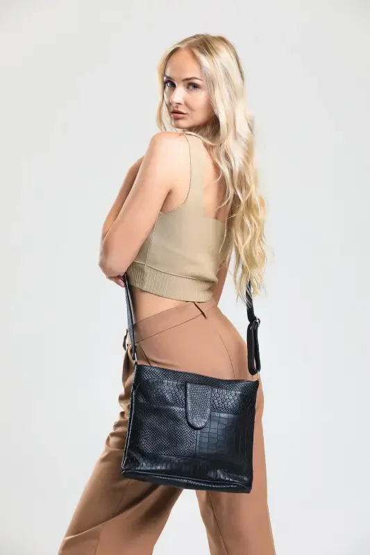 Genuine Leather Crossbody Messenger Bag-SNAKE PRINT - 4