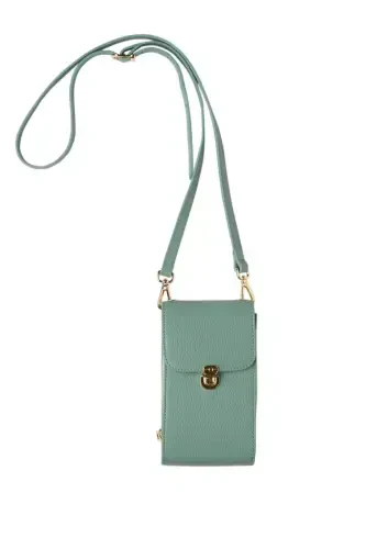 Genuine leather crossbody phone bag with a zippered wallet and card slots for women. - 3