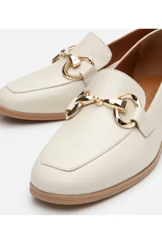 Genuine Leather Ecru Women's Buckled Loafer - 3