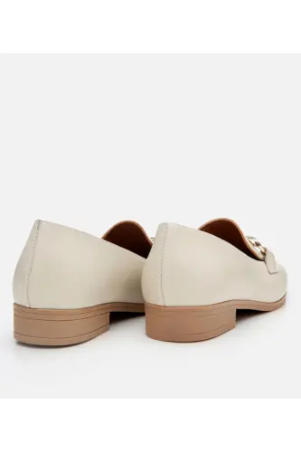 Genuine Leather Ecru Women's Buckled Loafer - 4