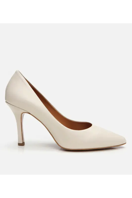 Genuine Leather Ecru Women's Stiletto - HOTIÇ
