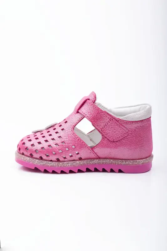 Genuine leather first step shoe baby girl first step sandal orthopedic insole lightweight sandal-Fuchsia Pink - 2