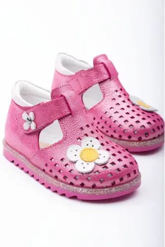 Genuine leather first step shoe baby girl first step sandal orthopedic insole lightweight sandal-Fuchsia Pink - 3