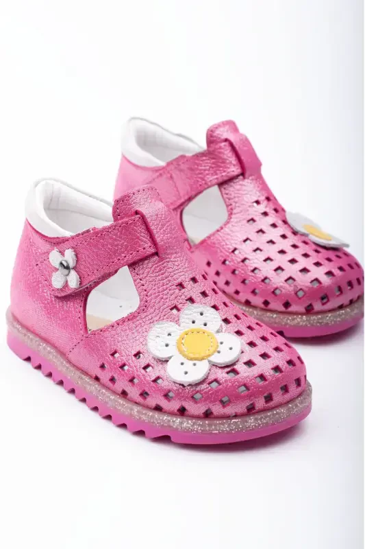 Genuine leather first step shoe baby girl first step sandal orthopedic insole lightweight sandal-Fuchsia Pink - 3