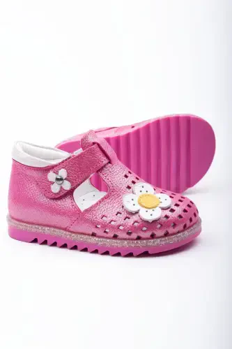 Genuine leather first step shoe baby girl first step sandal orthopedic insole lightweight sandal-Fuchsia Pink - 4