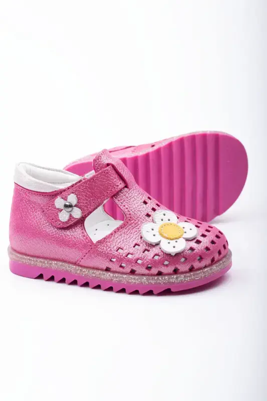 Genuine leather first step shoe baby girl first step sandal orthopedic insole lightweight sandal-Fuchsia Pink - 4