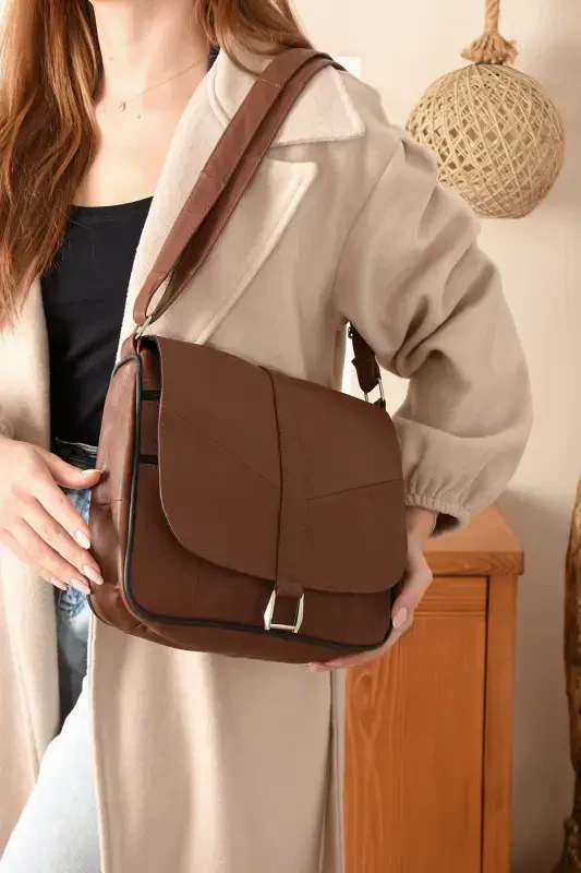 Genuine Leather Flap Brown Women's Shoulder Bag - 2