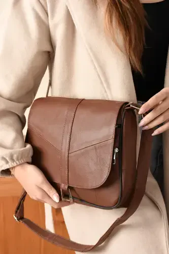 Genuine Leather Flap Brown Women's Shoulder Bag - 3