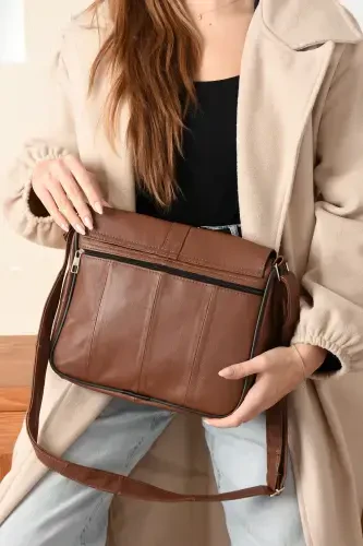 Genuine Leather Flap Brown Women's Shoulder Bag - 4