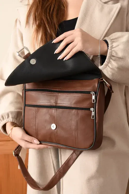 Genuine Leather Flap Brown Women's Shoulder Bag - 5