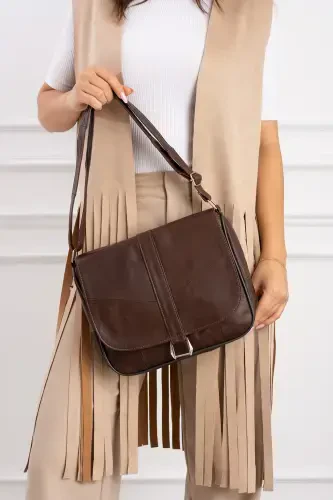 Genuine Leather Flap Closure and Zippered Brown Women's Shoulder Bag and Messenger Bag-Brown - 1