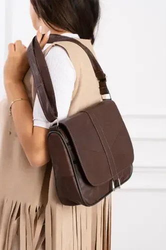 Genuine Leather Flap Closure and Zippered Brown Women's Shoulder Bag and Messenger Bag-Brown - ERZENO (1)