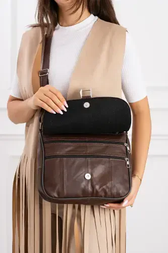 Genuine Leather Flap Closure and Zippered Brown Women's Shoulder Bag and Messenger Bag-Brown - 4