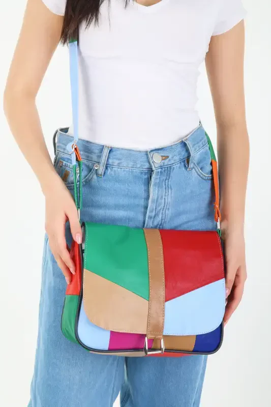 Genuine Leather Flap Women's Shoulder Bag / Summer Light Color Leather Bag - Multi Colors - 3